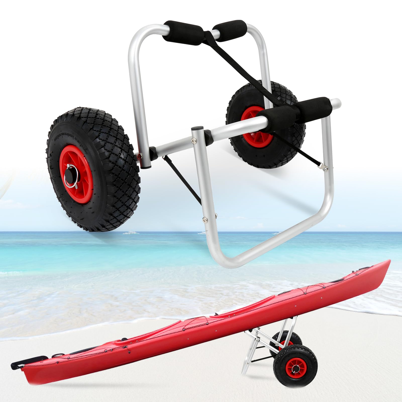 Herrselsam Carro da canoa, pieghevole, per barche, in alluminio, per canoa, surf, barca pieghevole, fino a 80 kg