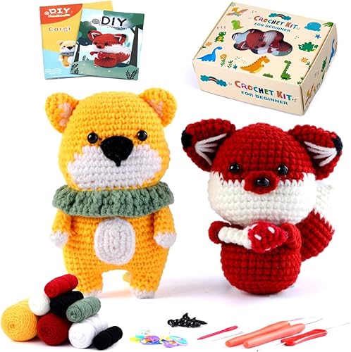 Kit de ganchillo para principiantes, Fox & Teddy Bear crea un adorable peluche de bricolaje con tutoriales en video paso a paso, juego completo de