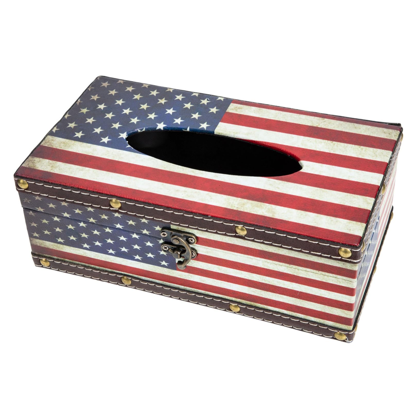 SOLUSTRE Retro Style Tissue Box Cover Vintage Car Tissue Holder Wooden Napkin Box American Flag