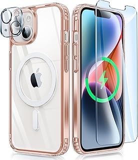 FNTCASE for iPhone 13 Phone Case: iPhone 14 Phone Clear Case Magnetic Military Grade Drop Protection Anti Yellowing Cell Phone Cover - Rugged Durable Shockproof Protective Bumper - Pink Clear