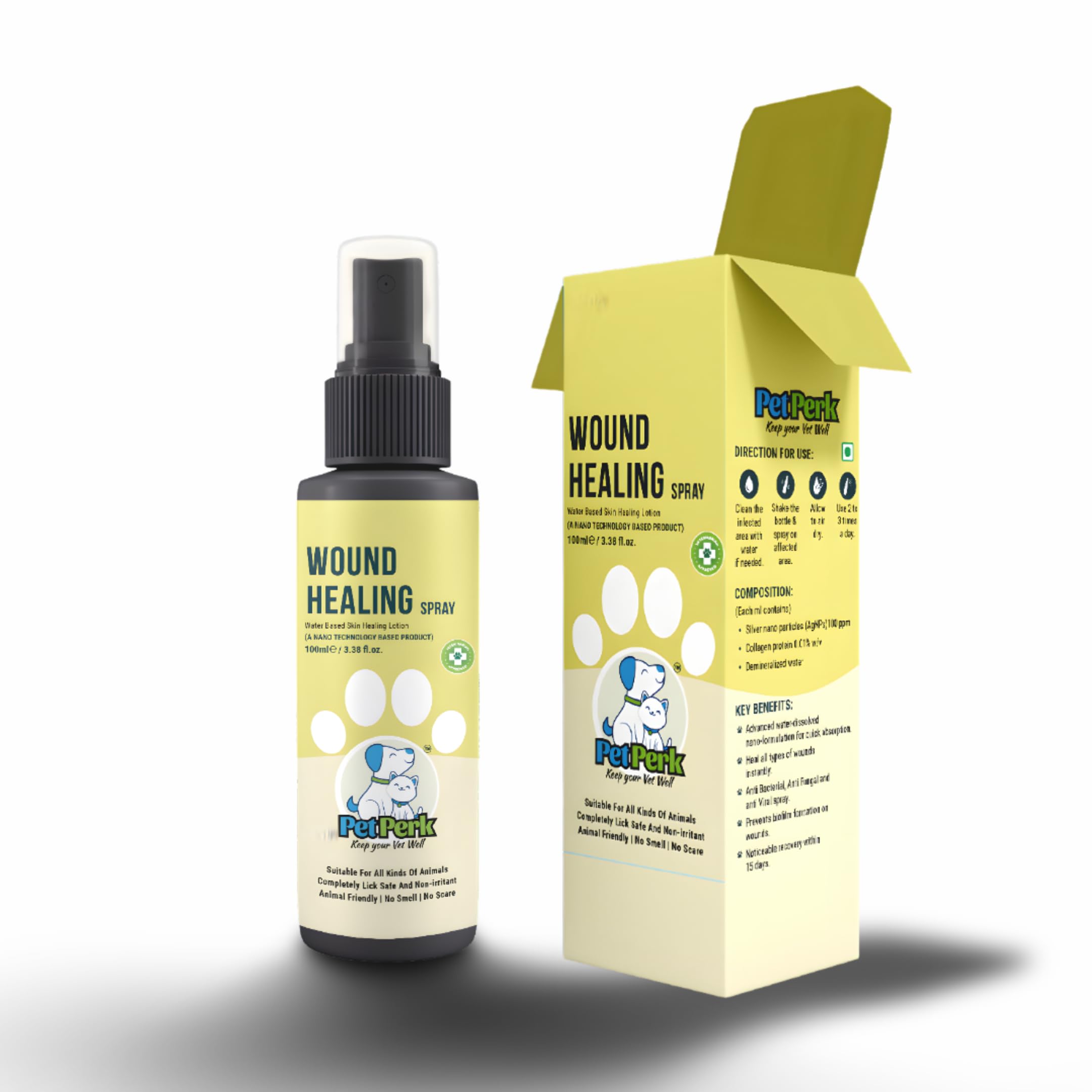 PET PERK Wound Healing Spray For Dogs By Prine Nanotech Advanced Nanotechnology Based Formulation For All Kinds Of Wounds Effective Results Within A Week Dogs(100 Ml,1 Piece)