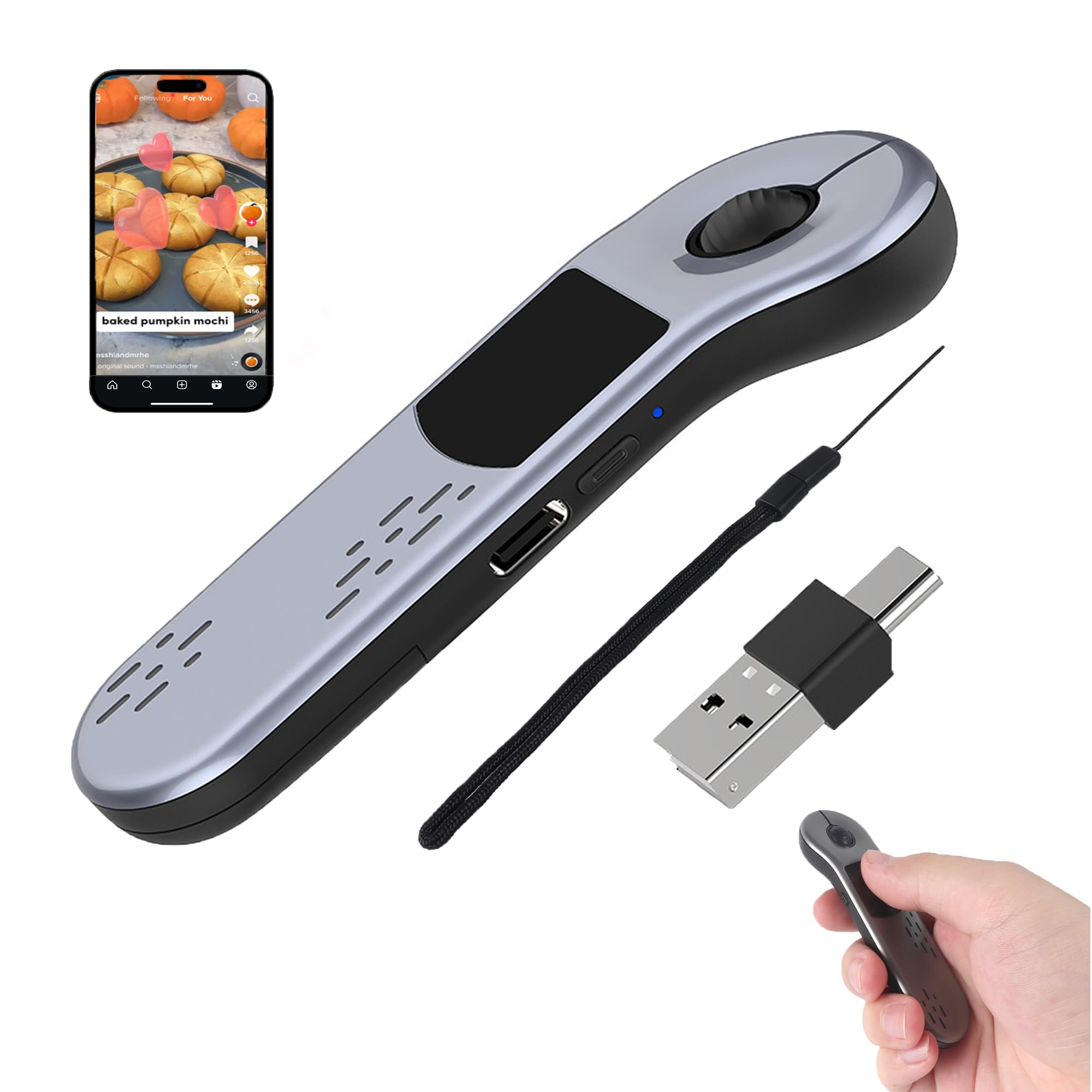 Air-Laser-Maus mit Touchpad, Kabellose Bluetooth Wiederaufladbare Fernbedienung für TikTok Kurzvideo,PPT-Präsentation,E-Book Seitenwender,Kamera-Auslöser,für Telefon Tablet PC Laptop Computer-Grau