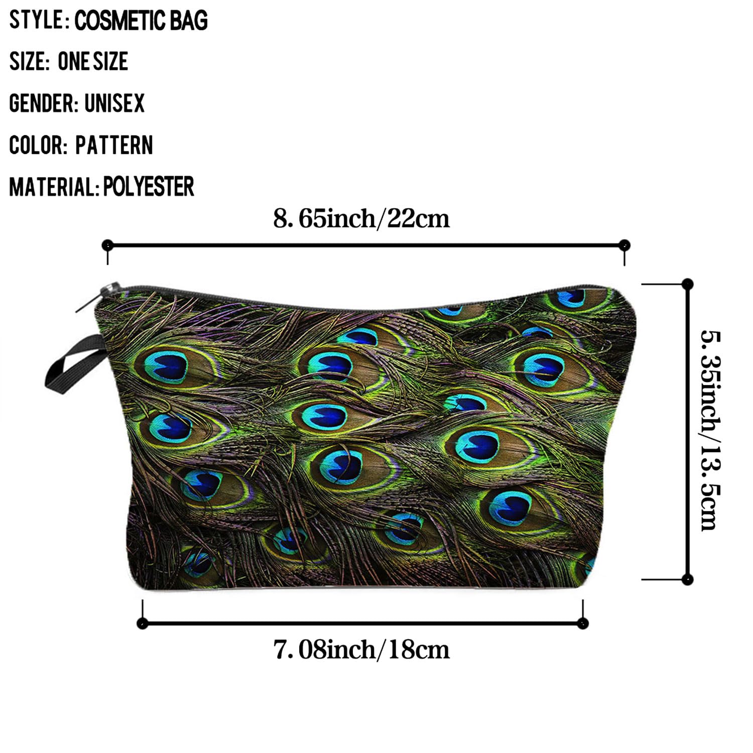 Livel lhood Hz1520 Damen Reisetasche mit Federmuster, bedruckte Kosmetiktasche, Make-up-Tasche, kleine Tasche, Geschenk für Frauen, HZ1520, Blumenmuster