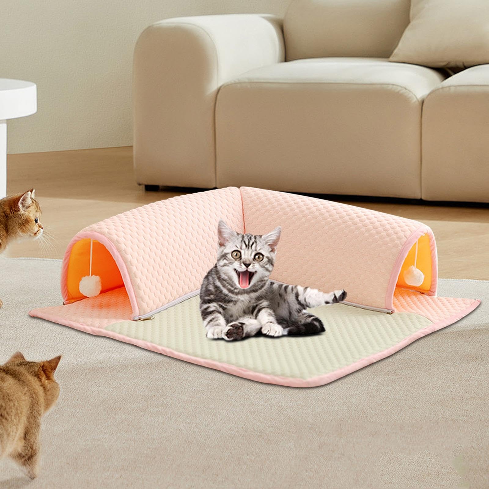 Cat Tunnel Cama Juguete Interactivo Centro de Actividades Felinas Lavable Portátil Adecuado para Gatos Y Pequeños Animales en Interiores Exteriores, Cuadrado y L