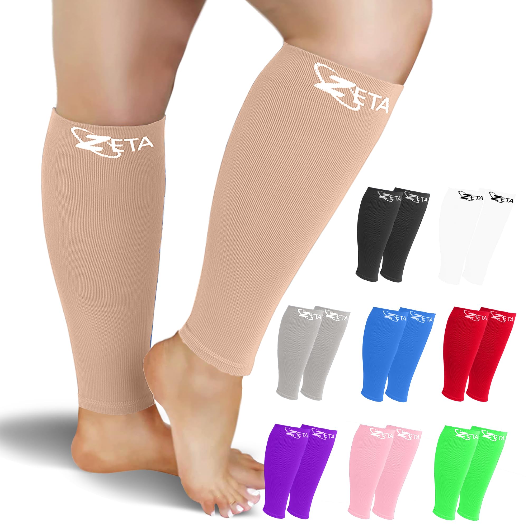 Zeta Sleeve XXL Wide Plus Size Calf Compression (Short Length, Wide Ankle), Soothing Comfy Gradient Support, Prevents Swelling, Pain, Edema, DVT, Large Cuffs,