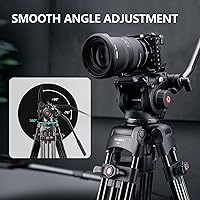 Vista 4 de RAUBAY Trípode profesional de cámara de video resistente de 70.8 pulgadas con cabezal fluido, placa QR para videocámara DSLR, carga máxima de 17.6