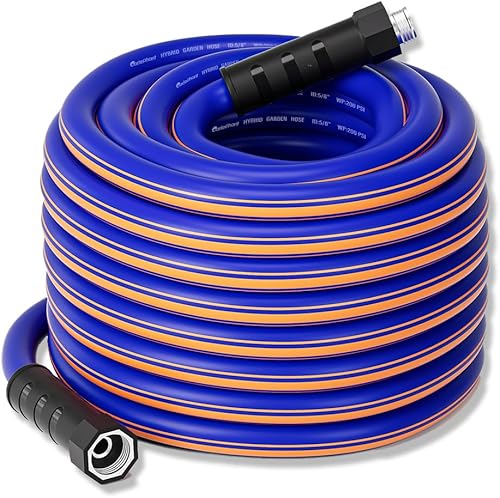 Miniatura 1 de Manguera de jardín de 50 pies x 58 pulgadas, manguera de agua de goma híbrida de 50 pies, duradera, anti-UV, resistente, sin fugas, ligera,