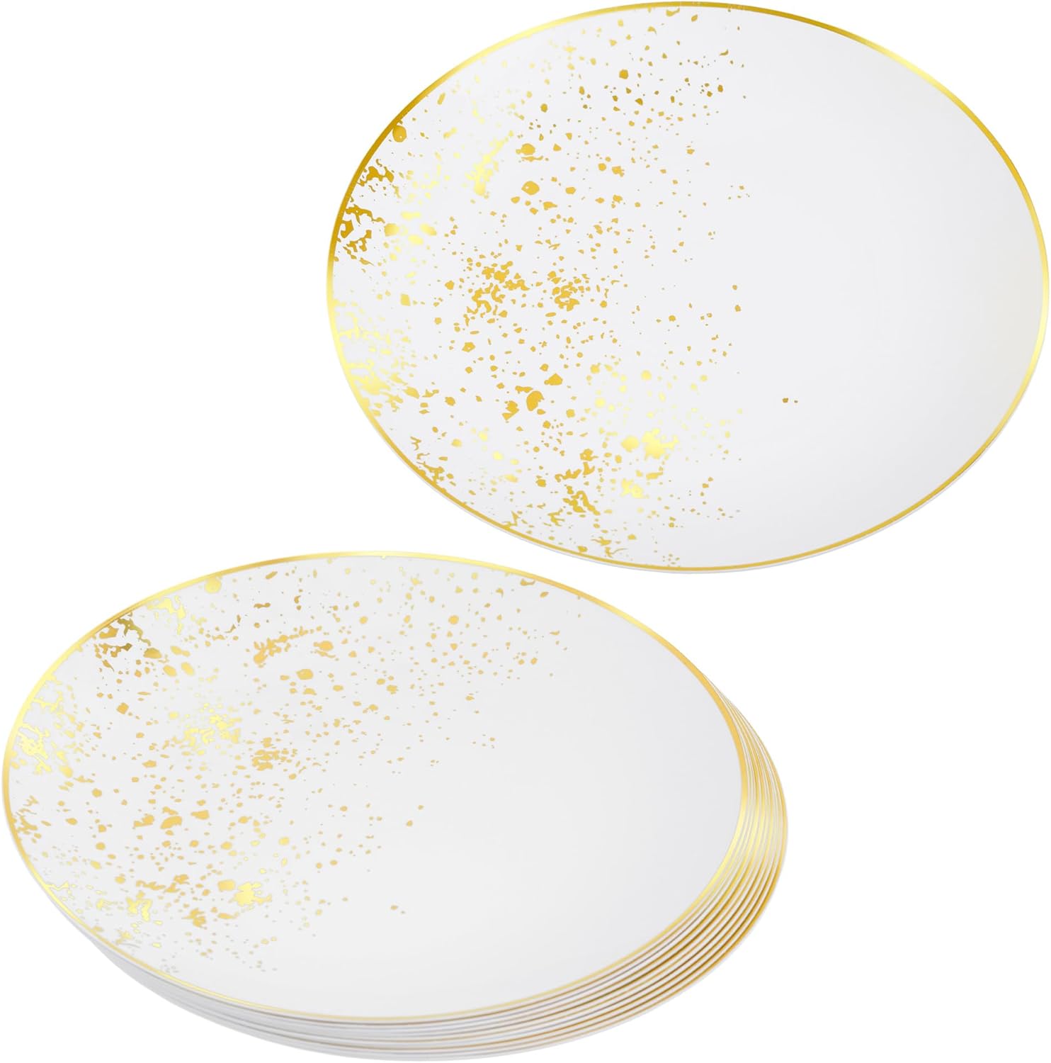 euro disposables Pack of 10 White and Gold 10" Plastic Dinner Plates