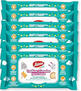 JALOMA Baby Wipes with Chamomile and Calendula Extract, Hypoallergenic and Paraben Free, 6-Pack of 80 Wet Wipes (480 Count)