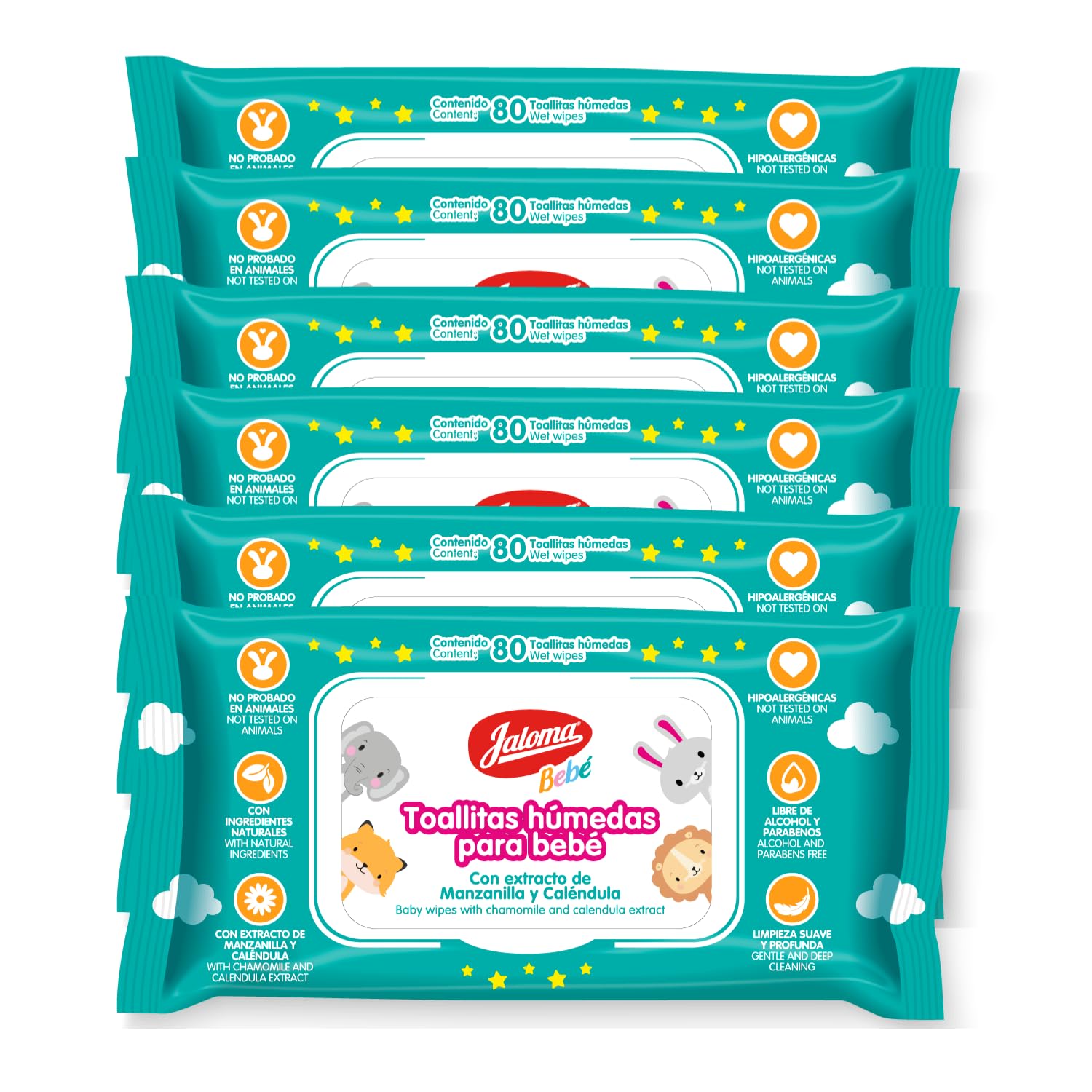 JALOMA Baby Wipes, Pack of 6, 80 Wipes Each (480 Count) | Chamomile and Calendula Extract, Hypoallergenic, Paraben Free