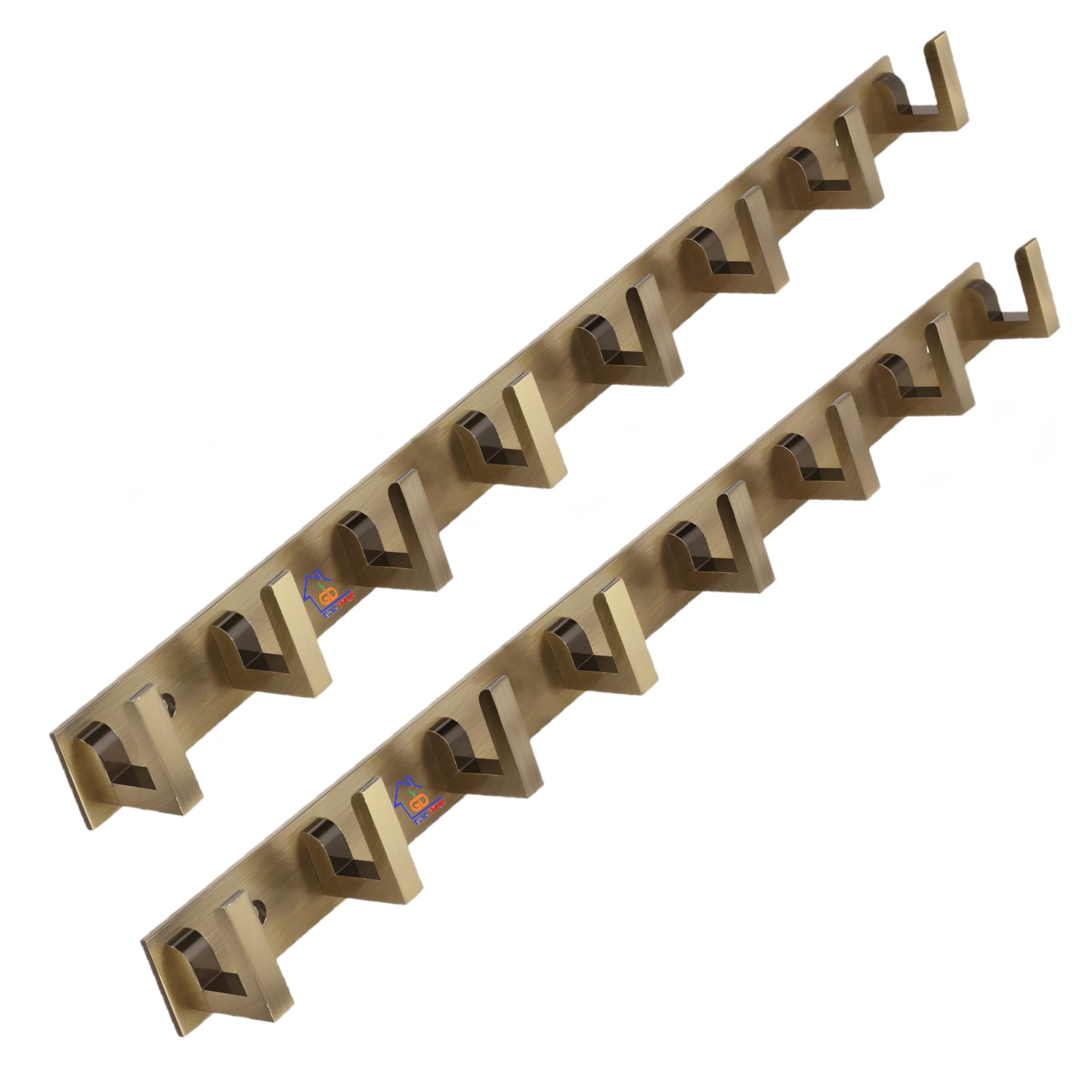 L Type Stainless Steel 6 Pin Cloth Hanger Wall Hooks Rail for Hanging Clothes Bathroom Wall Door for Hanging Keys,Towel Antique (8 Pin Brass Antique, Pack of 2)-image-2