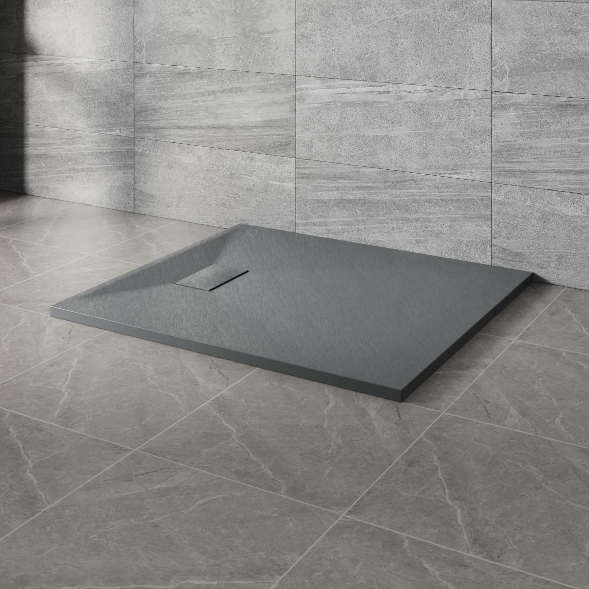 NRG 1100x900mm Anthracite Rectangle Shower Base Tray SMC Slate Effect Slip-Resistance Bathroom Shower Enclosure Tray