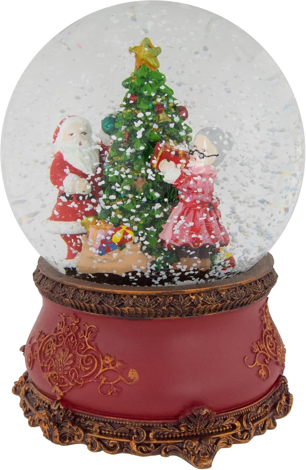 Northlight Mr. & Mrs. Claus Decorating Christmas Tree Musical Water Globe, 6", Red