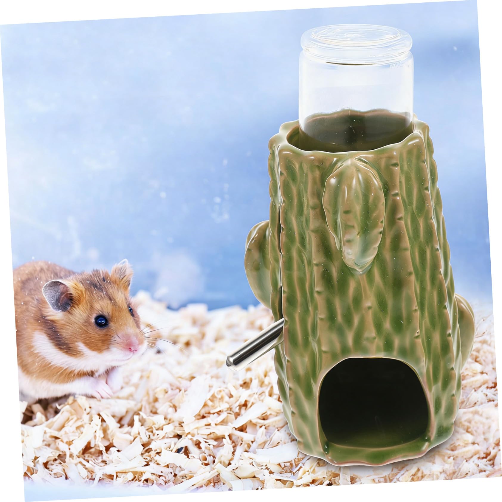 Bebedero Vertical para Hámster 80ml de Cerámica Verde 1 Set | Diseño Transparente, a Prueba de Fugas, Uso Sencillo, para Chinchilla y Cobaya