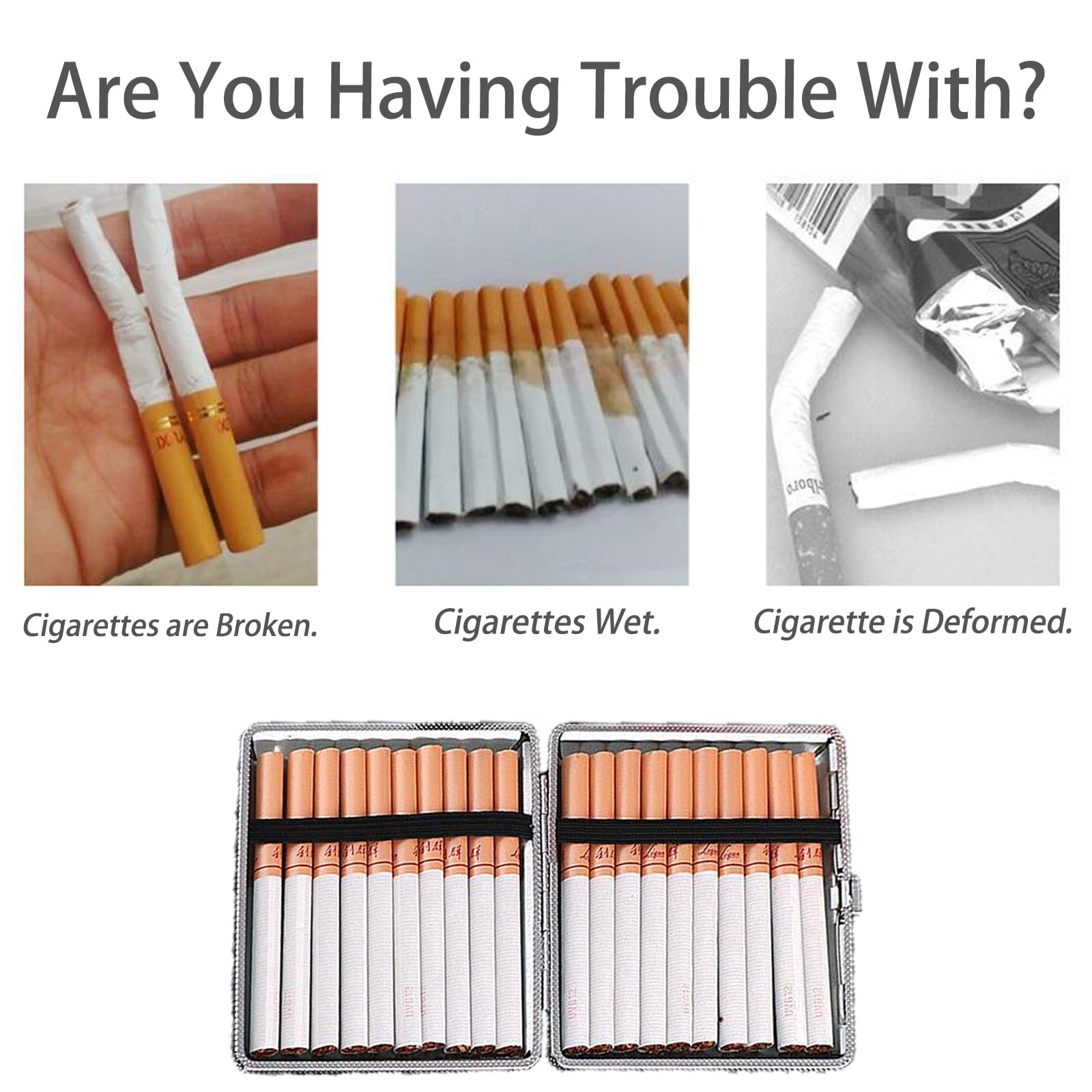 2 Pezzi Portasigarette in Metallo Pelle, PU Porta Sigarette per 20 Sigarette, Porta Sigaretta con Chiusura a Scatto, Portasigarette Uomo Cigarette Case per Tasche dei Pantaloni e Tasche(Nero)
