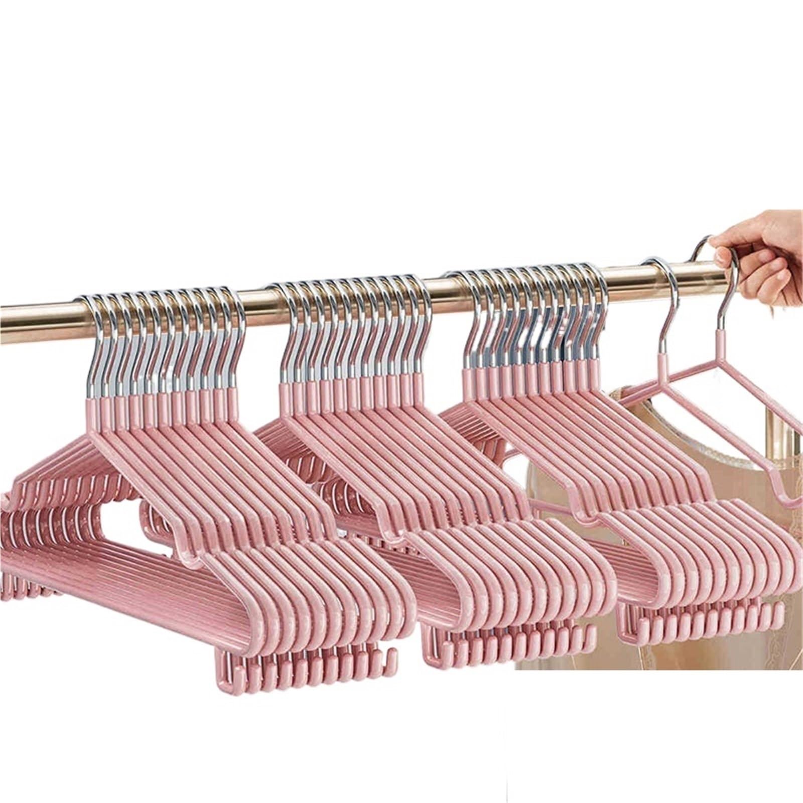 Clothes Hangers Hangers 10pcs Non-Slip Coated With Hooks Suit Coat Metal For Clothes No Trace Pant Hanging Hanger With Round Notches(Pink)