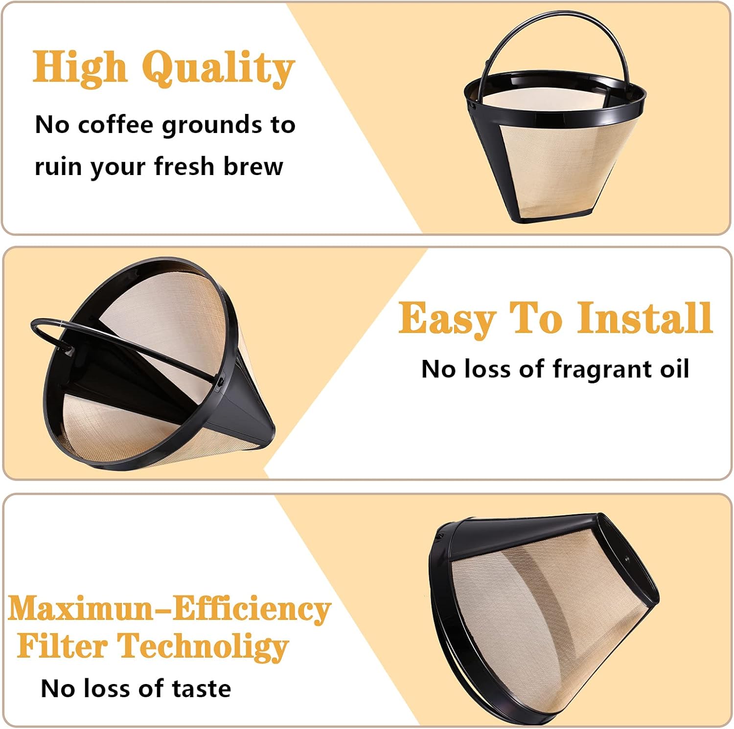 4 Pieces Reusable No.4 Cone Coffee Maker Filters Stainless Steel Replacement for Coffee Filter Replacement Bar Brewer Replacement Permanent Basket Filter: Home & Kitchen