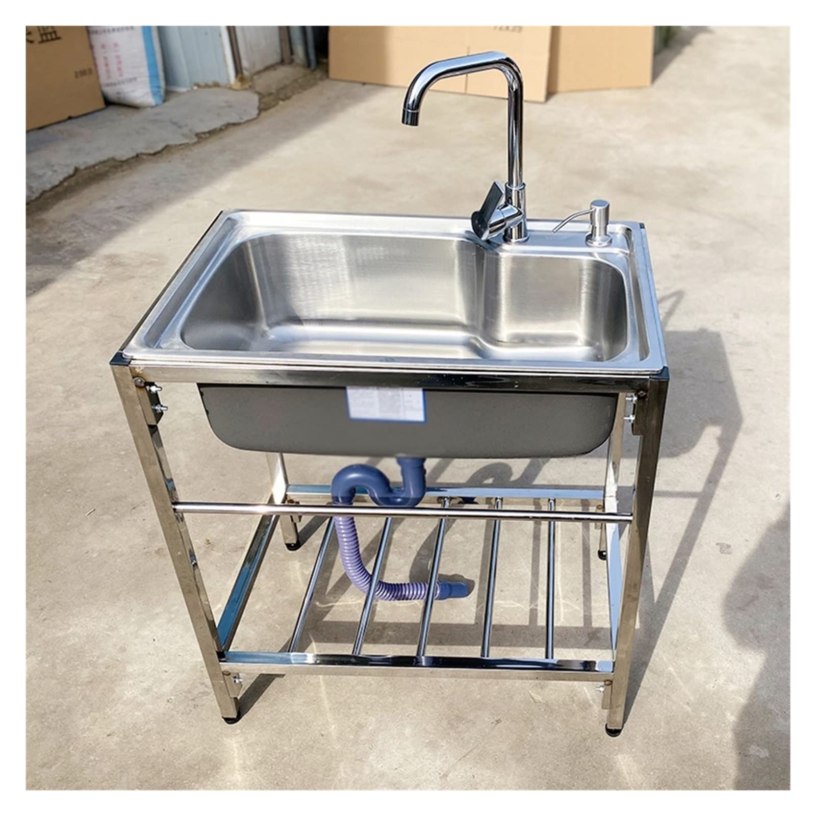 WDSOPK Freestanding Kitchen Sink, Commercial Stainless Steel Single Bowl Sink with Storage Shelves Restaurant Sink Utility Utility Washing Hand Basin (Silver F(58x43cm))