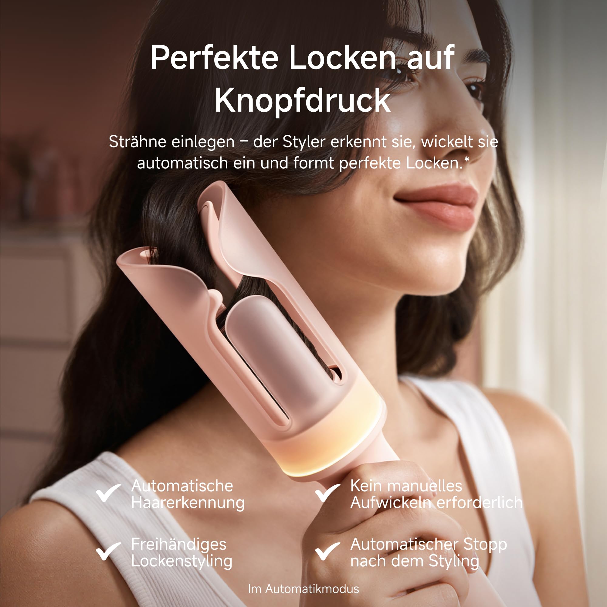 Laifen AutoCurl Lockenstab, Automatischer Lockenstyler, 32 mm, Rosa | Automatische Haarerkennung, Anti-Verheddern, Innen- & Außenlocken, 2 Modi, 200M Ionen, 3 Temperaturen, Auto-Off, Dual Voltage