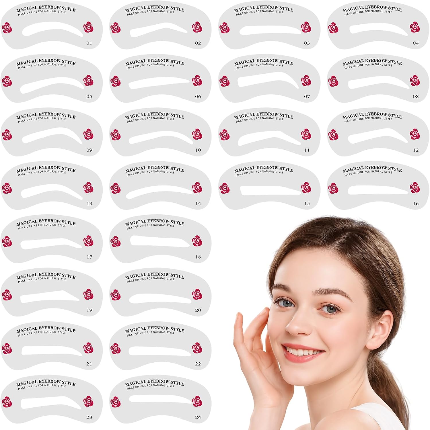 24 Styles Eyebrow Stencils for Shaping Kit, Reusable 24 Different Brow Shape Templates Beginner Friendly Flexible Eyebrow Shaping Templates, Brow Guide Stencils for Easy Makeup, Home & Salon