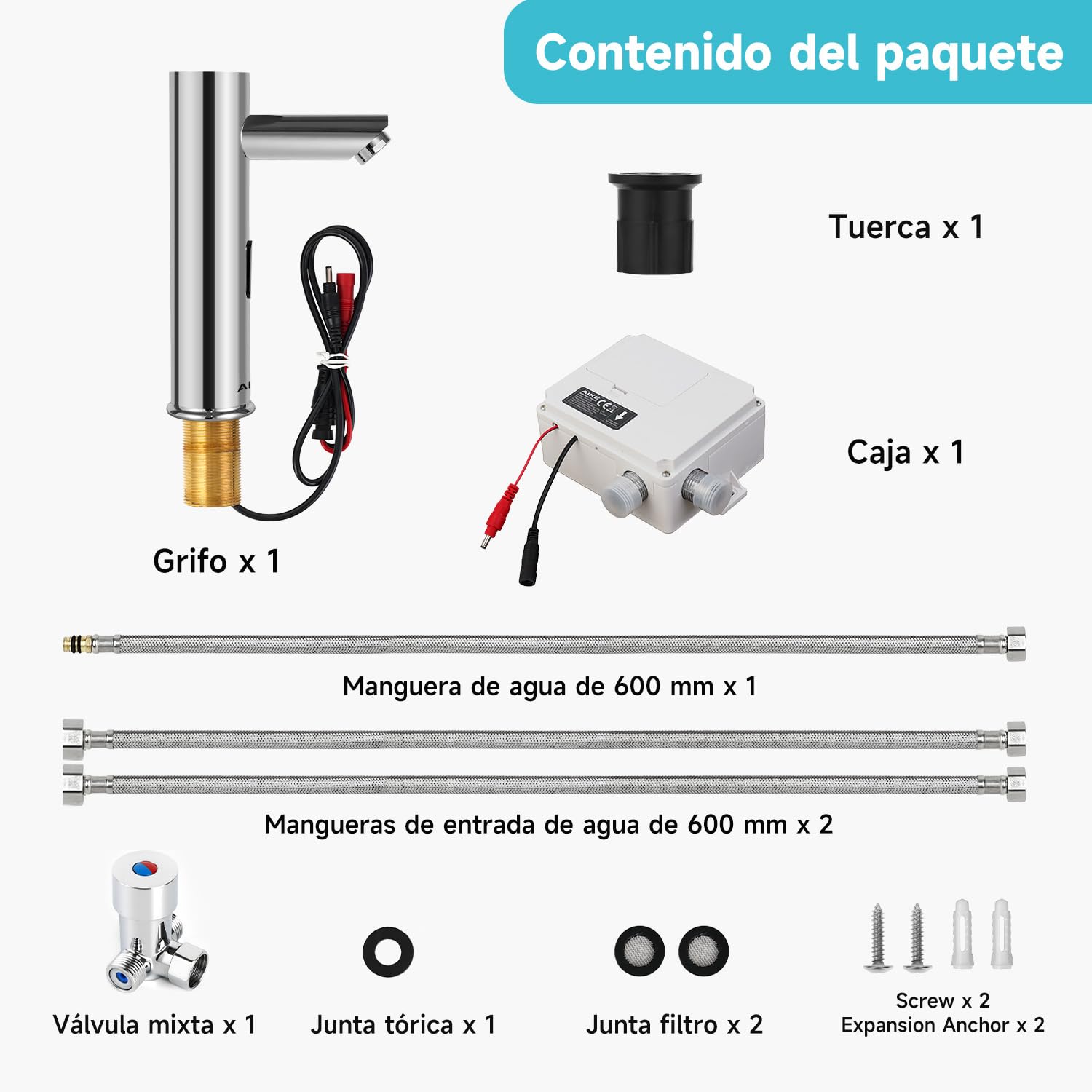 AIKE Grifo Comercial Con Sensor Para Baño, Sin Contacto Con Batería, AK7501 Cromo