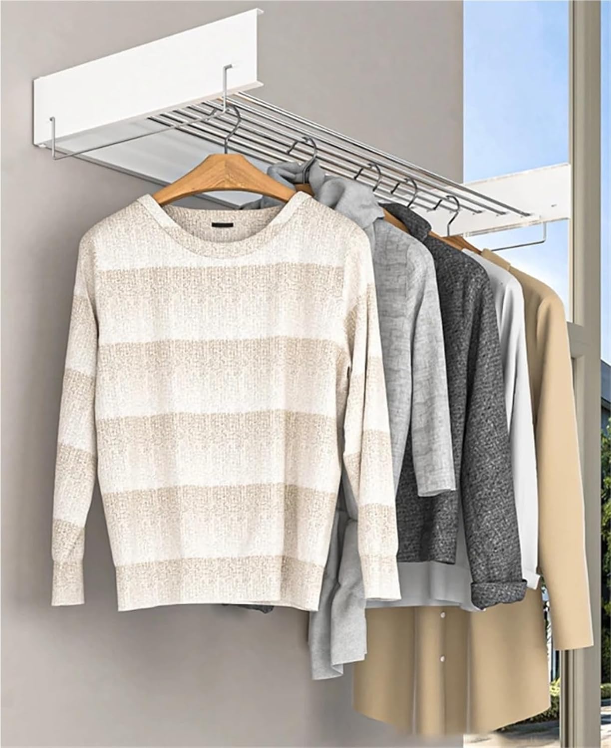 Compatible Hidden Wall Mount Folding Drying Rack Rod Indoor Towel Clothes Storage(B120cm(Handle 7P))