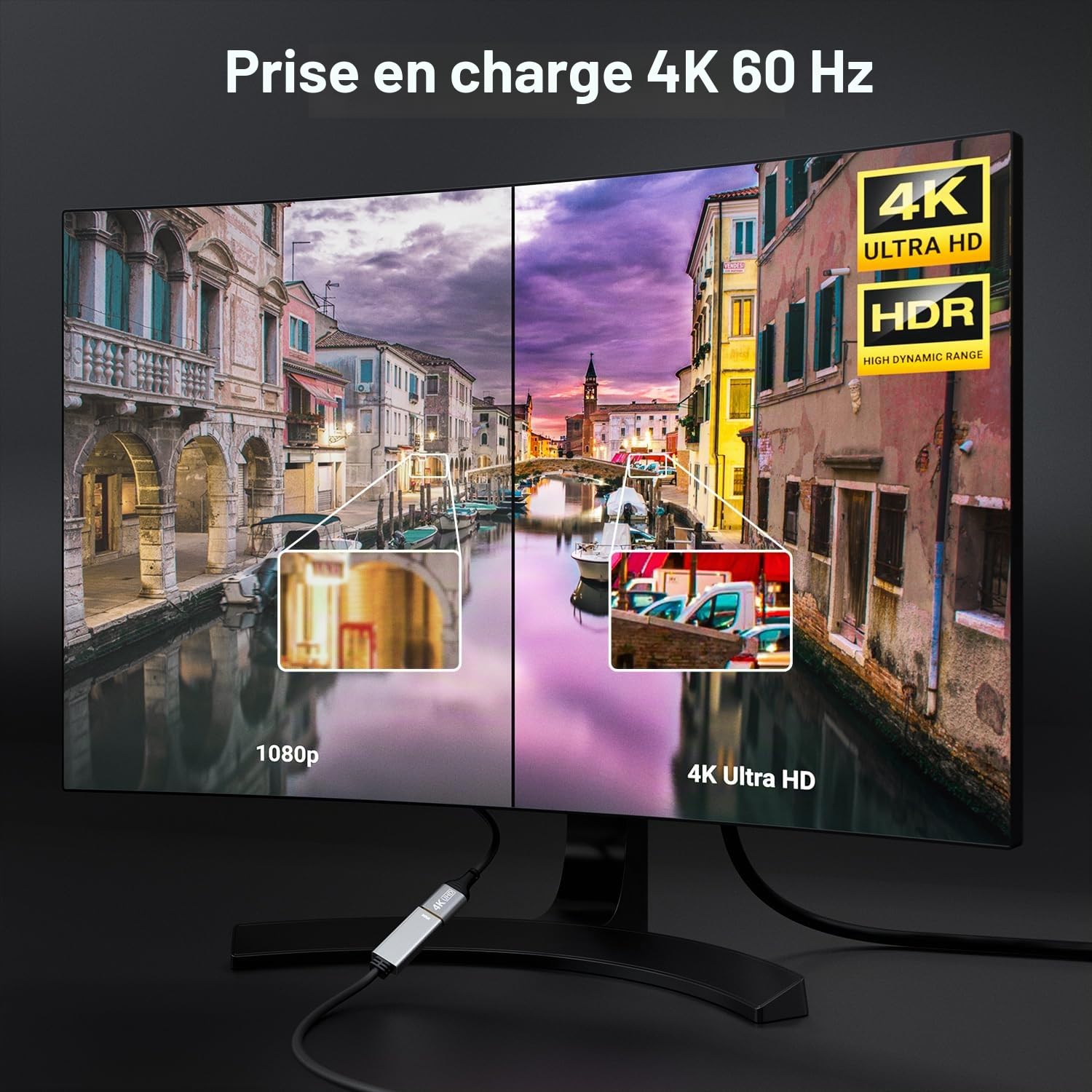 deleyCON Adaptateur 4K HDMI vers DisplayPort (pour Moniteur DisplayPort) 4K@60Hz HDR - Boîtier Aluminium - Câble Convertisseur pour PS4 PS5 Xbox PC Ordinateur Portable Moniteur