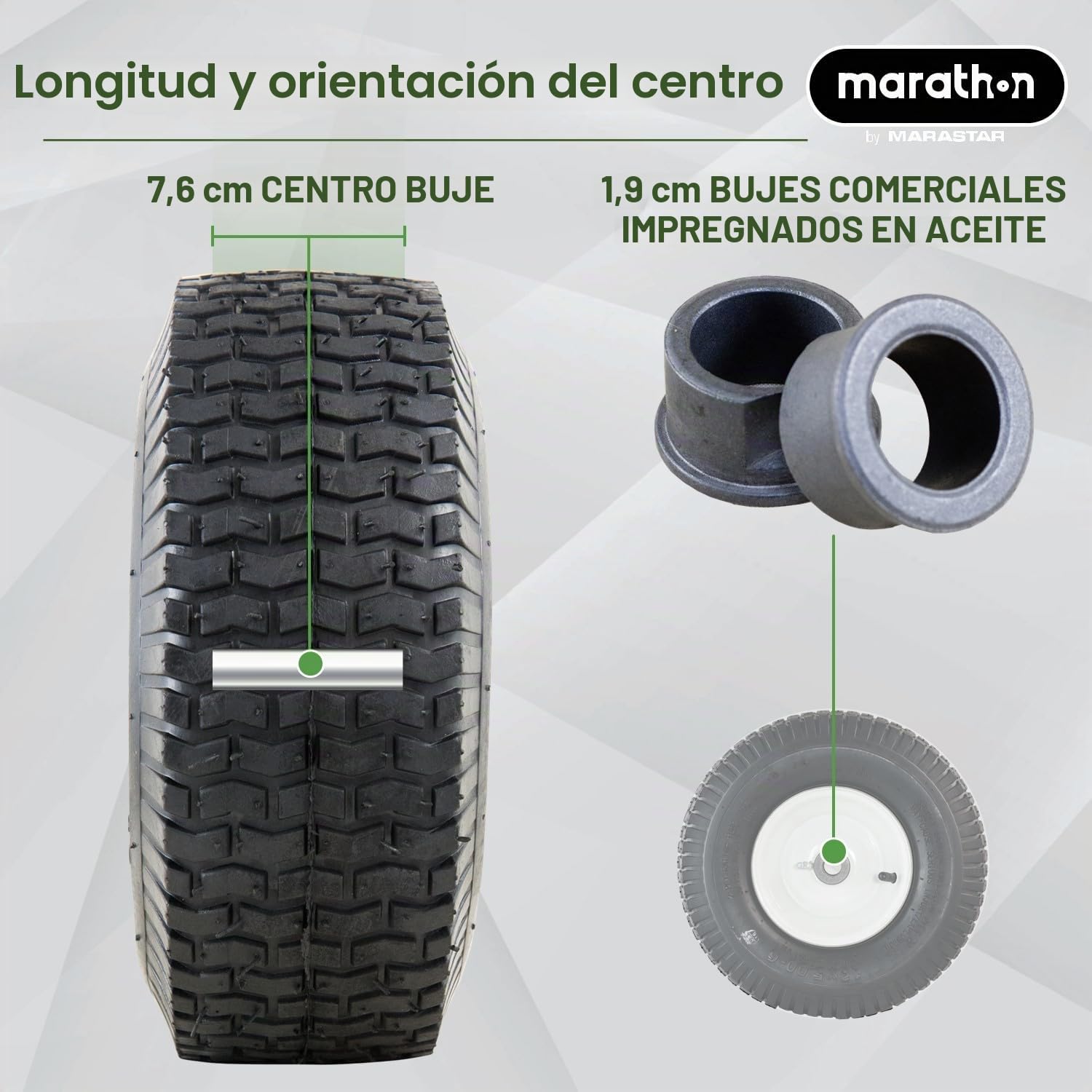 Marathon 20336 Neumático para cortacésped (relleno de aire) neumático de 13 x 5-15 cm