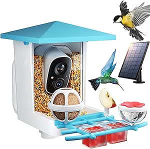 FEELNEEDY Smart Bird Feeder with Camera, 2K HD Night Vision, AI Detection, Auto Capture Bird Videos and Notify, 173° View, Solar Power, Squirrel Deterrent, Waterproof/Durable, Gift for Bird Lovers asin的图片