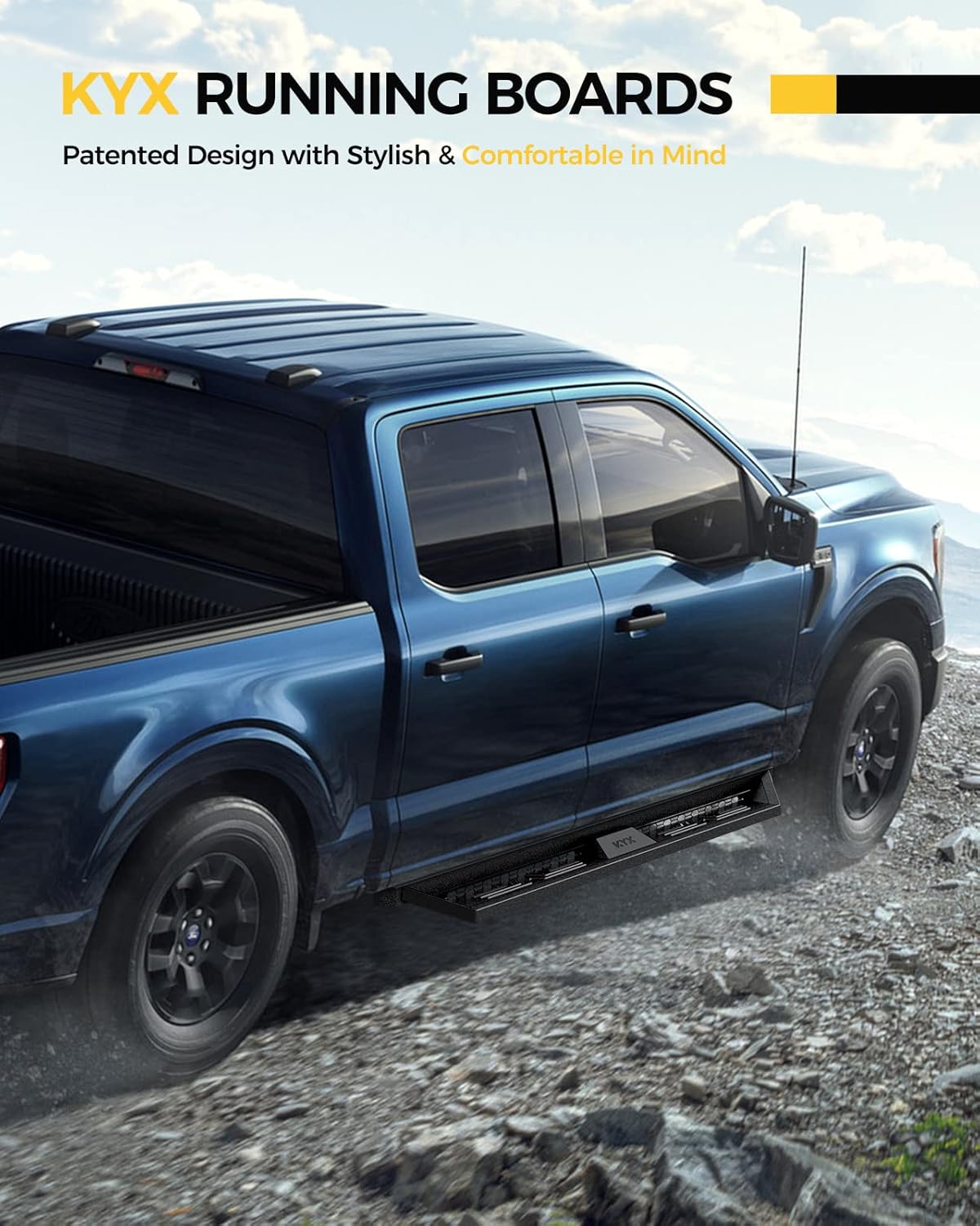 KYX 6 inches Running Boards Double Tube Drop Side Steps Compatible with 2005-2023 Tacoma Double Cab (Nerf Bar Side Steps Side Bars), Textured Black Powder Coated