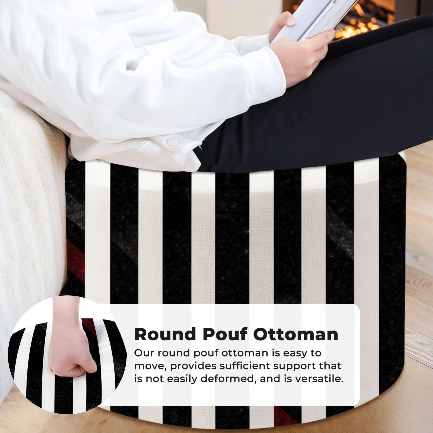 Round Pouf Ottoman pattern stripes seamless black white stripes pattern for abstract Foot Stool Foot Rest Floor Stool Bean Bag Chair Cotton Linen Removable Indoor Outdoor for Living Room Bedroom
