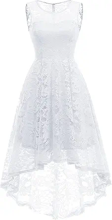MUADRESS Women's Elegant Floral Lace Dress Sleeveless Crew Neck Hi-Lo Cocktail Dress for Evening Party