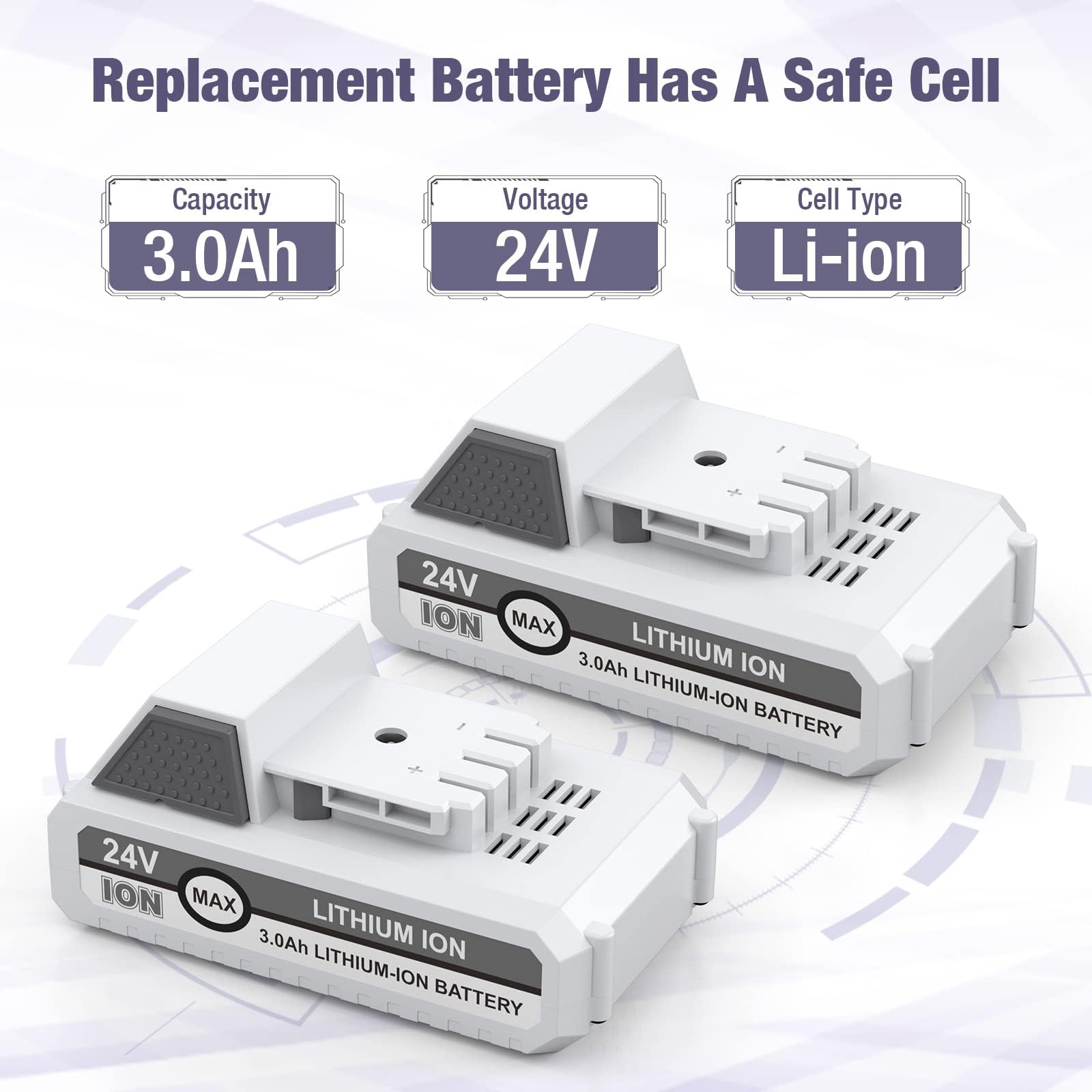 2 Packs 24V 3000mAh Replacement Battery for Snow Joe+Sun Joe 24V Lithium-iON Battery Series 24BAT-LTX/LTW/LTE/LT/XR EcoSharp Pro