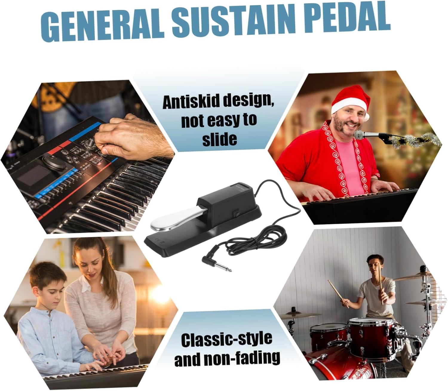 Piano Sustain Pedal with Half-pedal Capability Durable Material Classic Design for Electronic Keyboards Midi Synthesizers and Digital Pianos