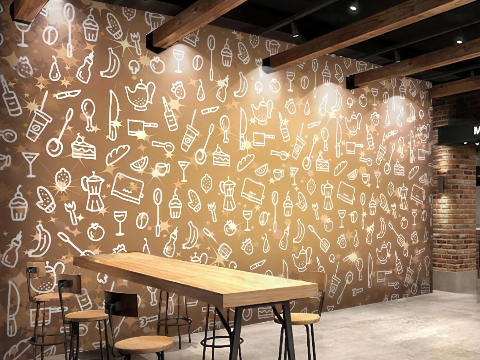 XDOUBAO Wallpaper Hand-Painted Pizza Fast Food Snacks Handmade Bakery Drinks Afternoon Tea Western Restaurant Background Wall Wallpaper Coffee Shop Mural,3D,150x105cm