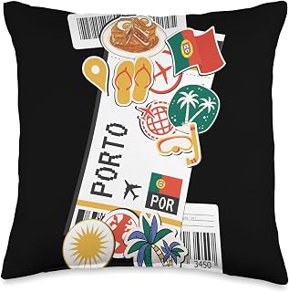 World Travel Ticket Gifts and Accessories Airport and Airline Tags-Boarding Pass of Porto Throw Pillow, 16x16, Multicolor