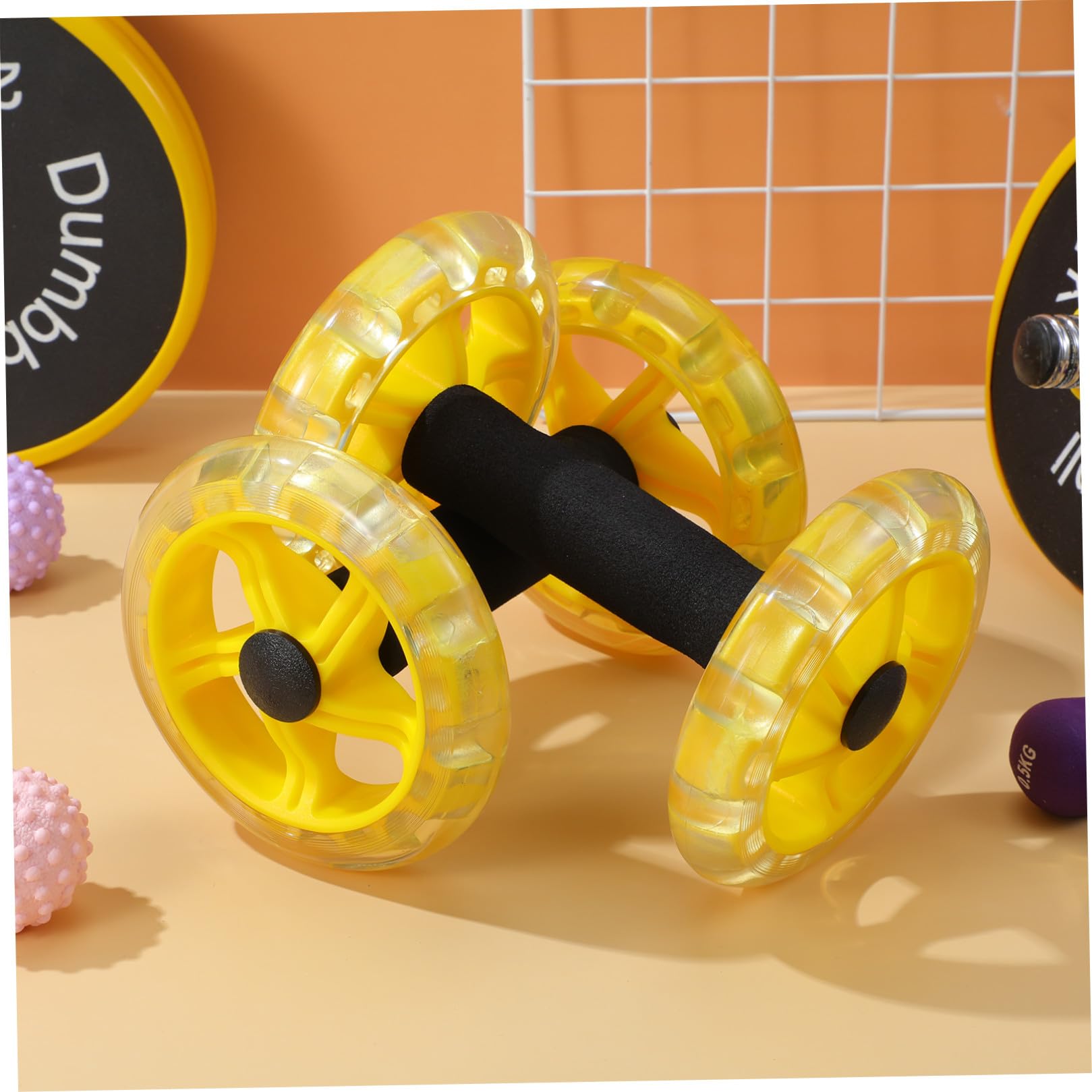 Rueda de Fitness Abdominal Doble Amarilla con Agarre Antideslizante para Hombre y Mujer Equipo Abdominal para Ejercicio Casa Aparato Gimnasio Portátil para Tonificar Músculos y