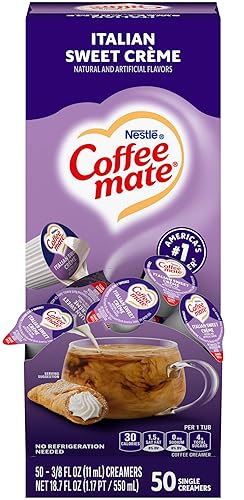 Coffee-Mate 84652 - Crema líquida para café, crema dulce italiana, tazas de 0.375 onzas (caja de 50)