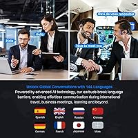 Vista 3 de Auriculares de traducción AI en tiempo real, 144 audífonos de traducción de idiomas para iPhone y Android, auriculares de traducción 3 en 1