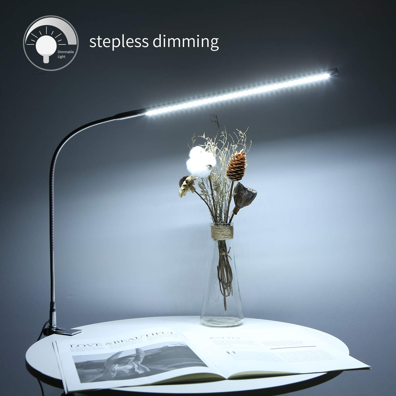 ADITAM USB Clip-on lampa biurkowa biała kontrola dotykowa możliwość przyciemniania diod LED lampka do czytania elastyczny kąt do zagłówka łóżka stół biurowy Double the comfort