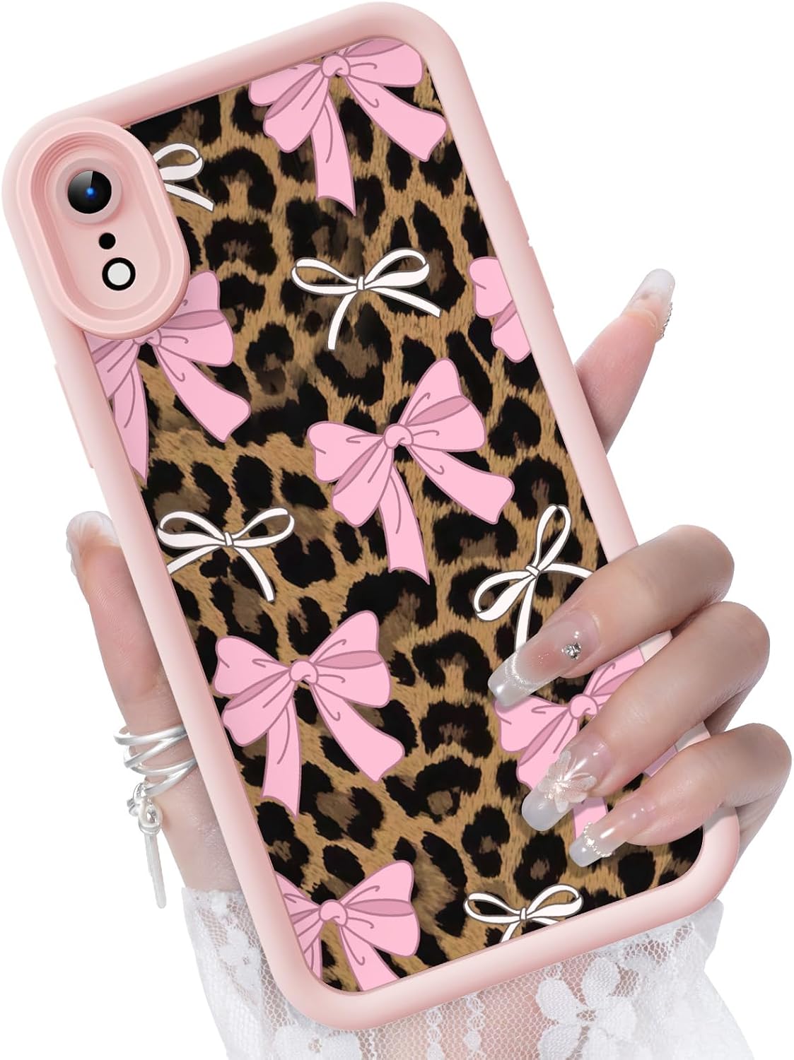 Compatible with iPhone XR Case, Creative Pattern Design Girls Women Liquid Silicone Cover, Thicker Frame Shockproof and Scratch-Resistant Soft Case for iPhone XR - Pink Bow