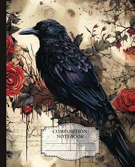 Vintage Raven Botanical Composition Notebook College Ruled 110-Page Aesthetic Raven Illustration Journal for School, College or Work
