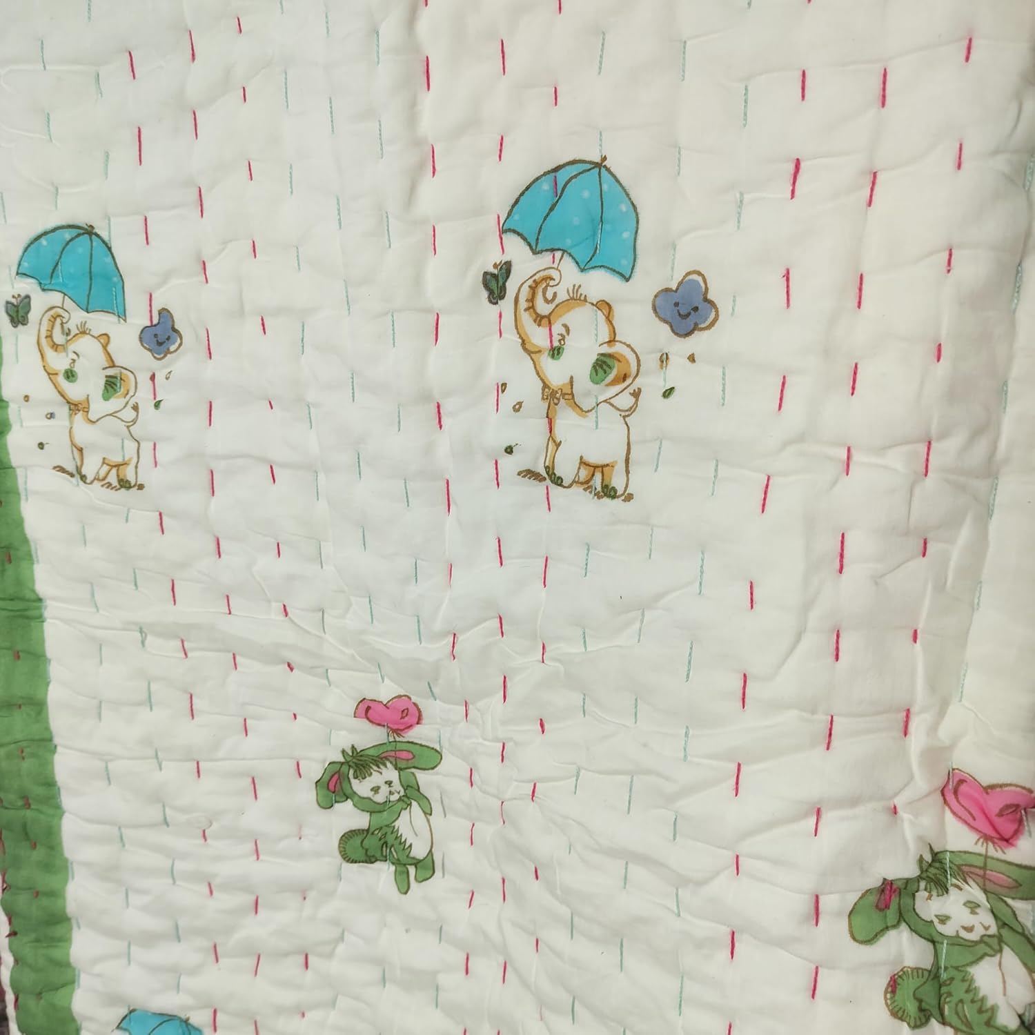 Generic thehandicraftworld Hand made Toddler Hand Work Kantha Cotton Baby Quilt, Bedspread Throw Floral Printed Baby Quilt