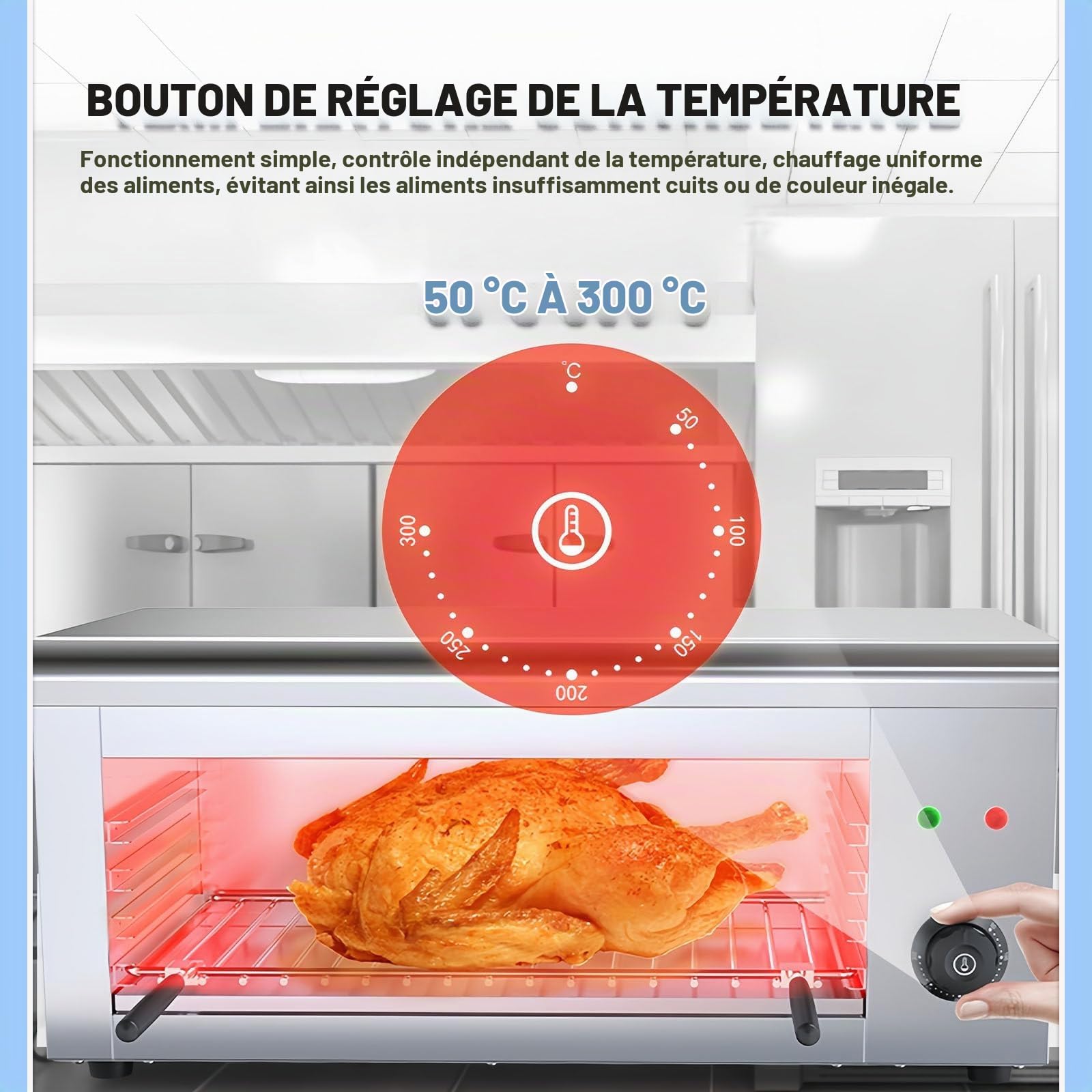 Four Salamandre Électrique Professionnel avec Thermostat, Puissance De 2000 W, Grille Réglable pour Une Cuisson Parfaite, pour Les Pizzas, Les Poulets Rôtis Et Les Steaks