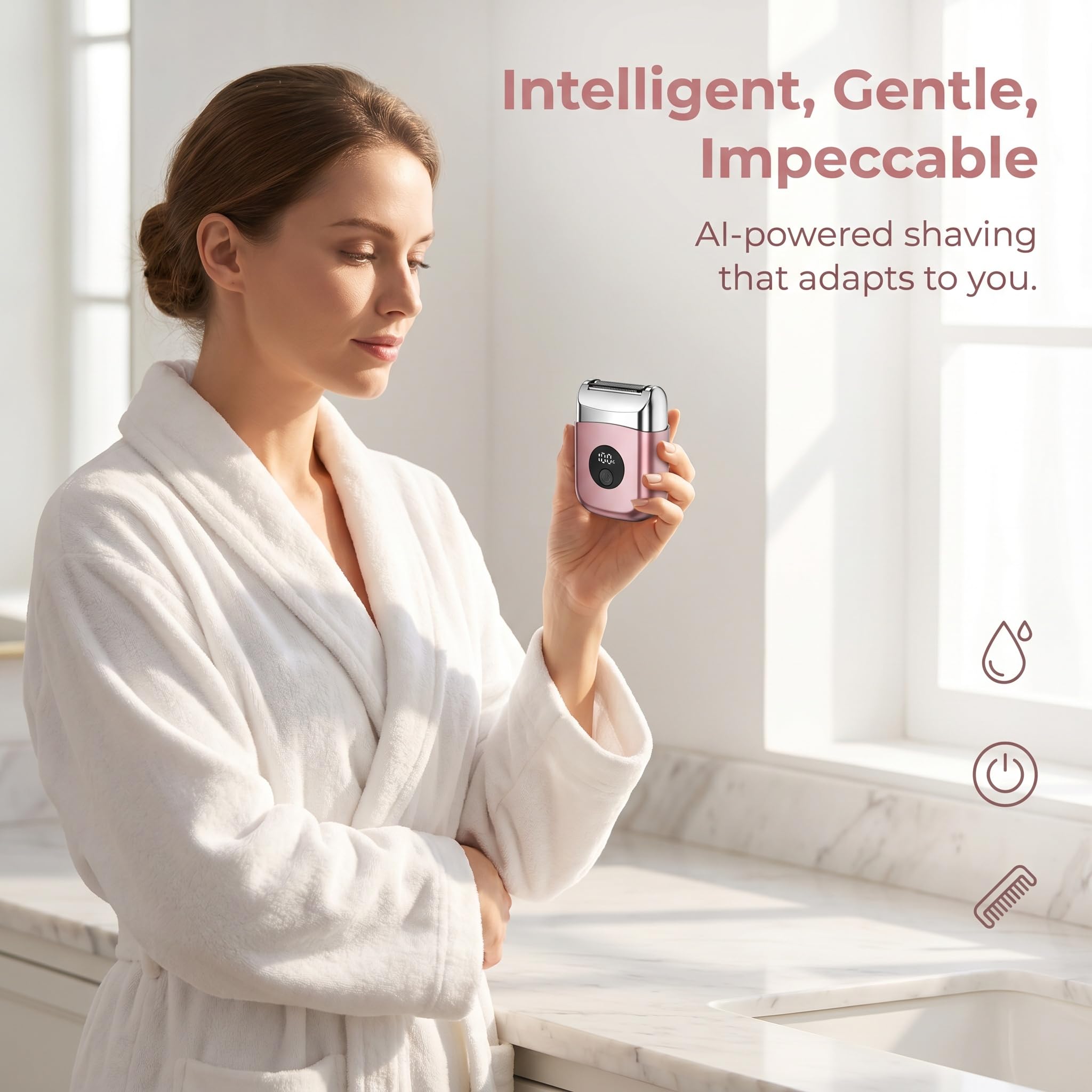 Afeitadora Mujer, Depiladora Electrica Mujer IPX7 Impermeable Wet & Dry, Depiladora Facial Mujer Portátil 7500 RPM con Pantalla LED y Bloqueo de Viaje para Bikini, Piernas, Axilas, Cuerpo