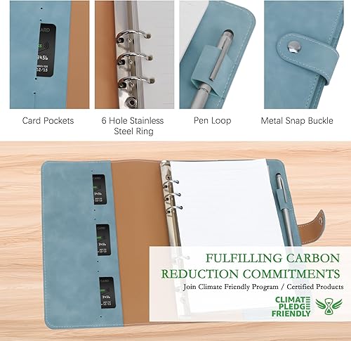 Vista 85 de FYY - Cuaderno de 6 anillos de piel sintética con bolsillos, divisores y papel de recarga, agenda de tamaño A5, color azul marmolado