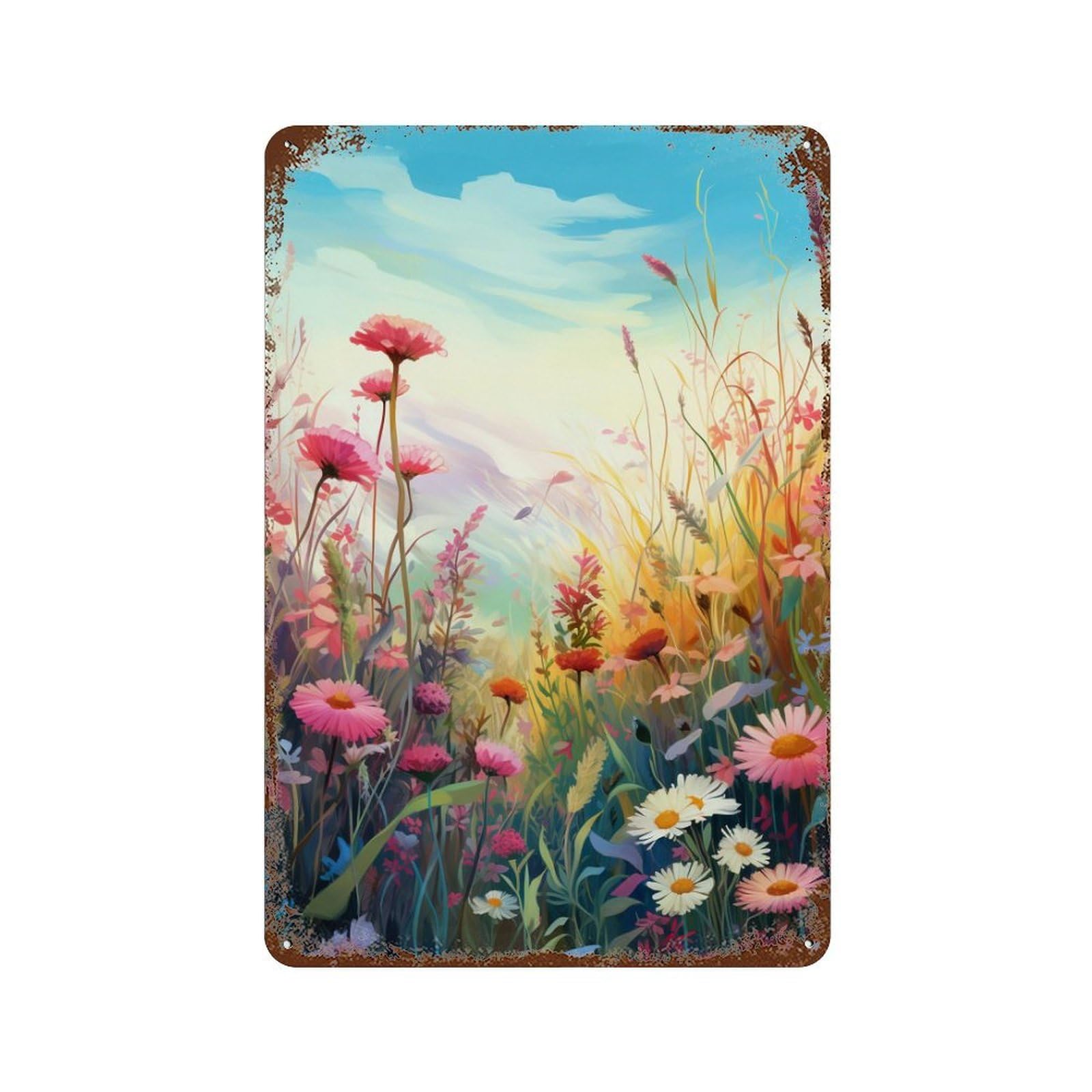 Vintage Rust Metal Sign Wildflower Field Bliss 11.8"x7.9", Vintage Wall Decor for Office, Studio And Wall Decor