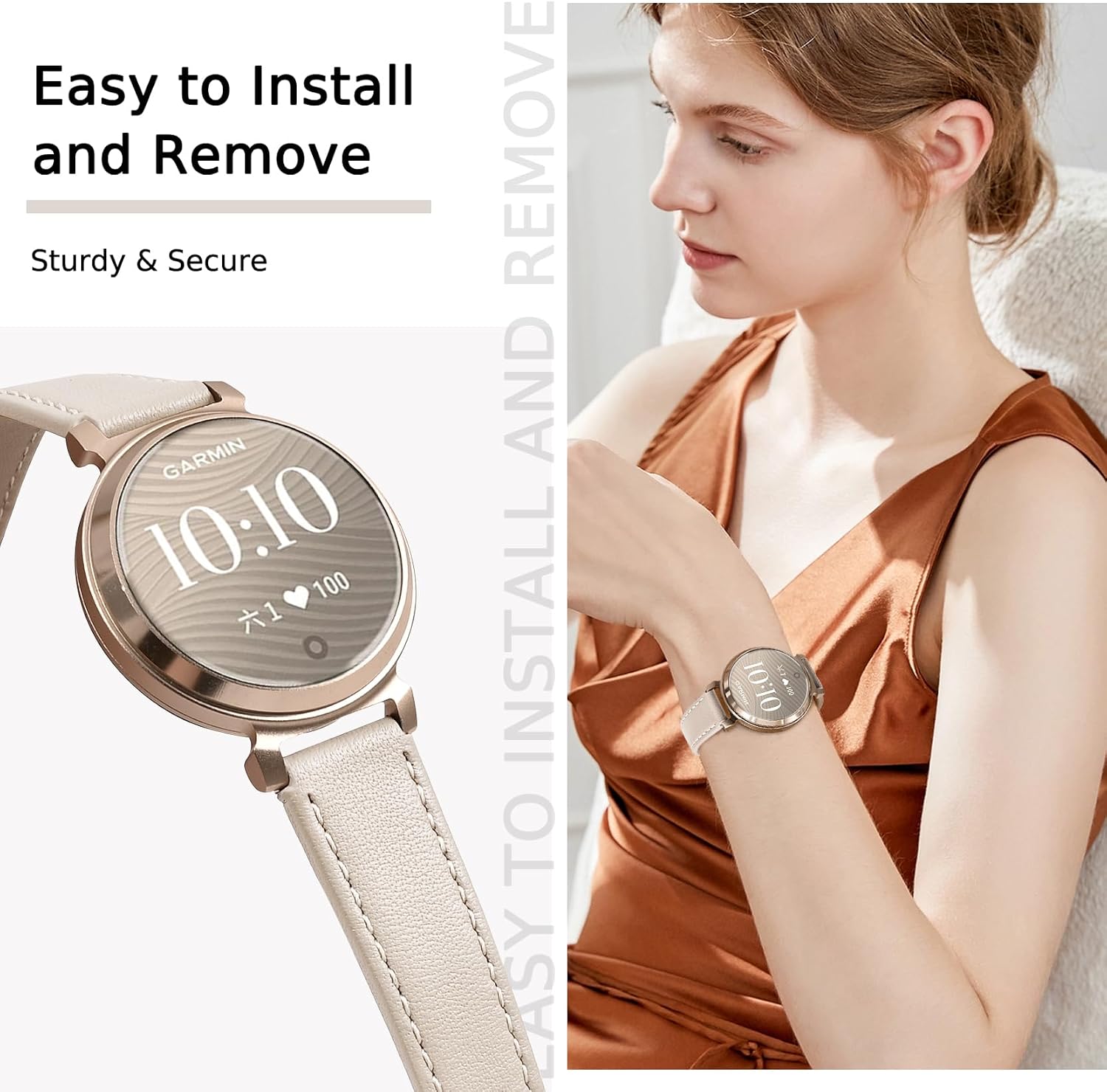 Leather Bands Compatible with Garmin Lily 2, 14mm Top Grain Soft Loop Straps Quick Release Replacement Adjustable Wristband for Lily 2 Classic/Active Smart Watch Accessory for Grace Women