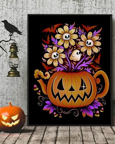 Miniatura 4 de Kits de pintura de diamantes de Halloween para adultos principiantes, kit de arte de diamantes de flores de esqueleto, kit de arte de diamantes para