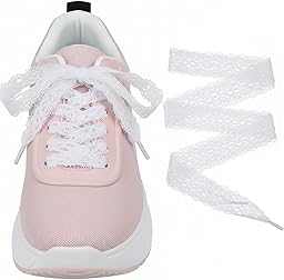 Thinp Lot de 2 paires de lacets en dentelle blanche - Largeur : 3 cm - Dentelle plate - Pour femme - Chaussures de sport - Chaussures de course - Blanc - 140 cm